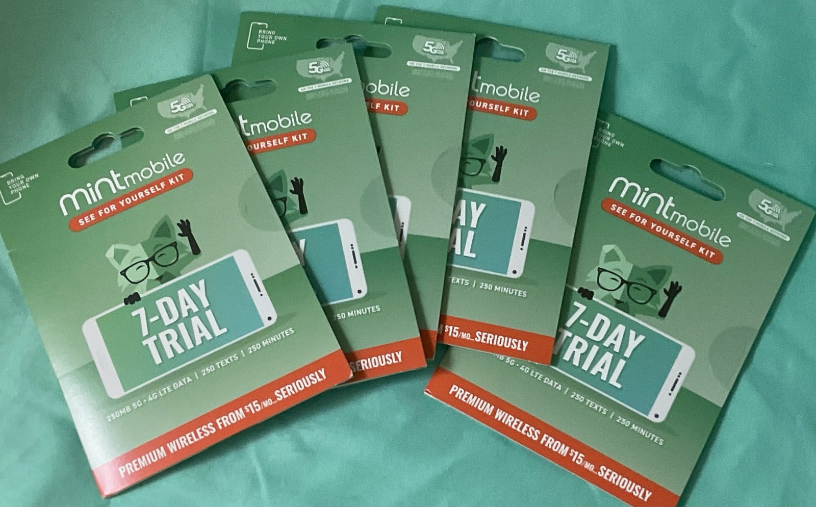 Pile of five SIM card trial packets